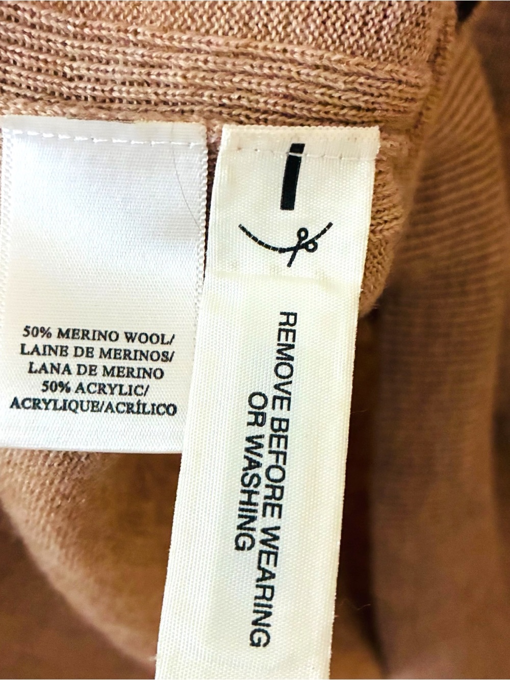 Ann Taylor Sz MEDIUM Merino Wool Blend Cream Tan Colorblock V-Neck Sweater - Picture 6 of 8